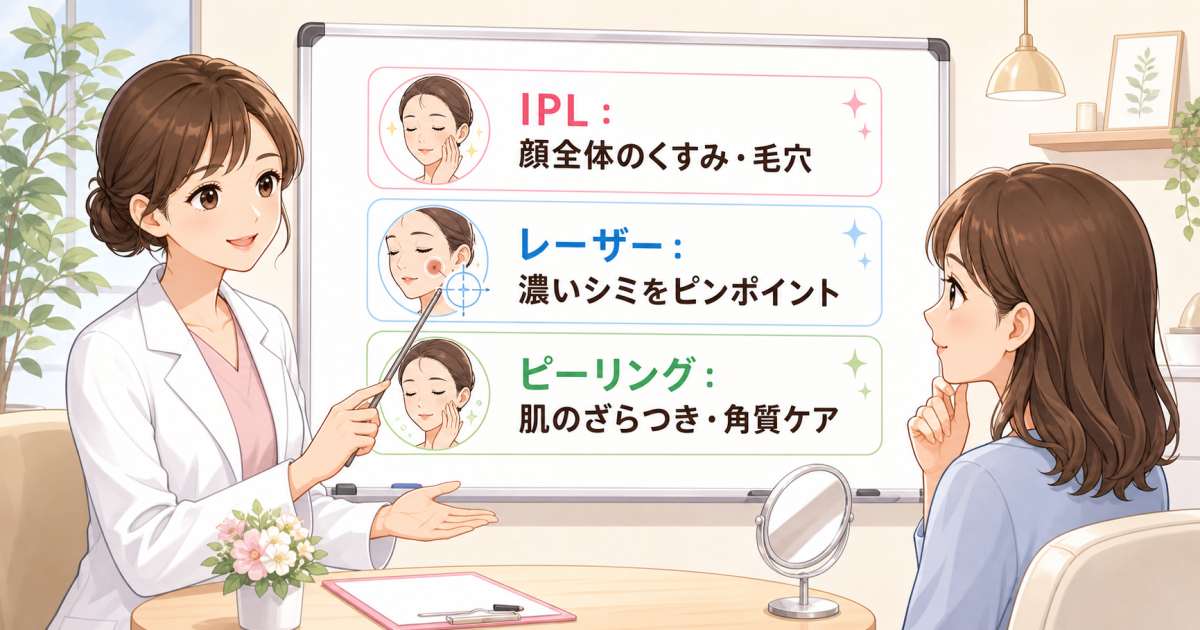 IPL・レーザー治療・ピーリングの違いと選び方